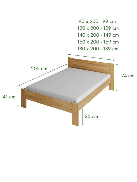 Łóżko Silva - lite, lakierowane drewno olchowe